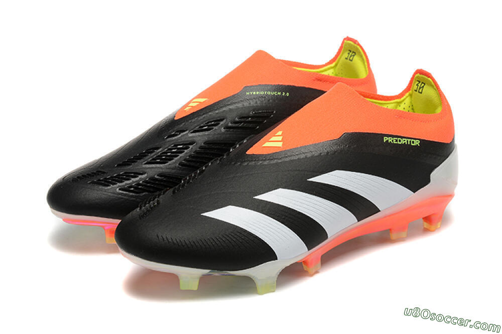 FG Firm Ground Soccer Cleats in Black, White, Orange - Laceless